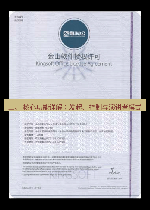 wps官网 三、 核心功能详解：发起、控制与演讲者模式